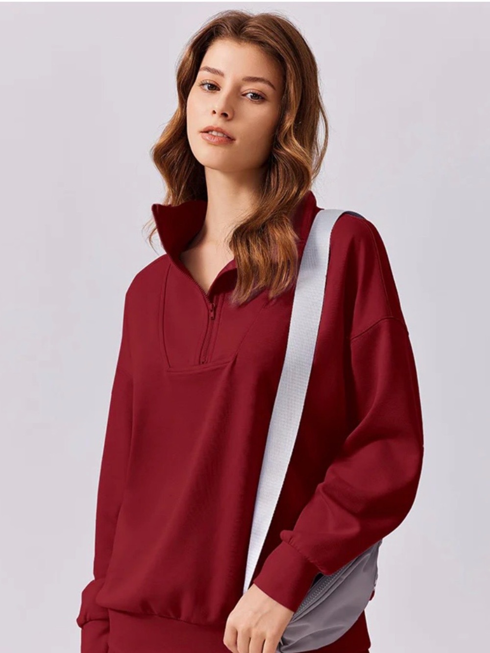 Pinspark Half-Zip Women's Sweater Pullover - Burgundy